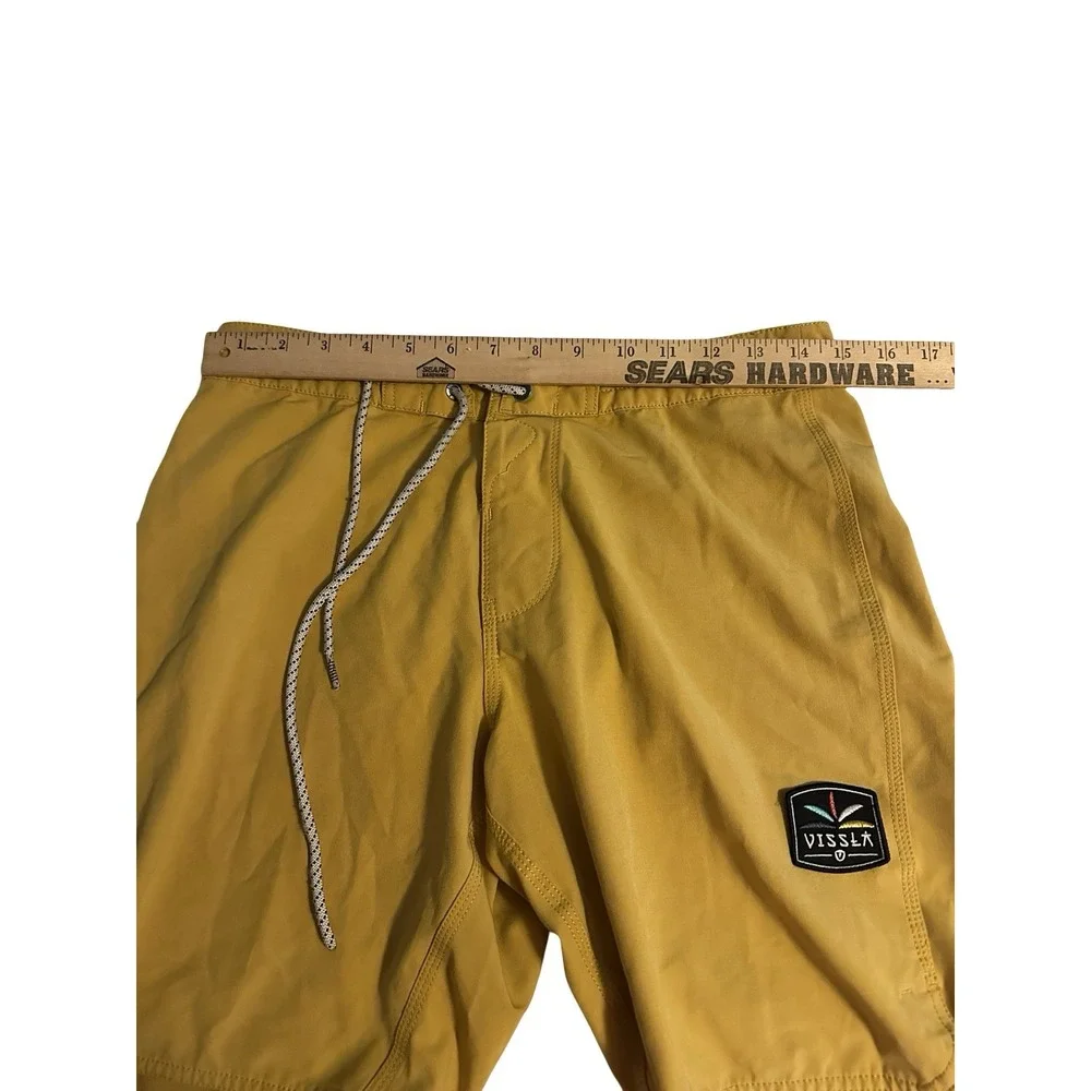 Vissla Board Shorts Men 28‎ Mustard Yellow Solid Swim Trunks Pocket Board Shorts